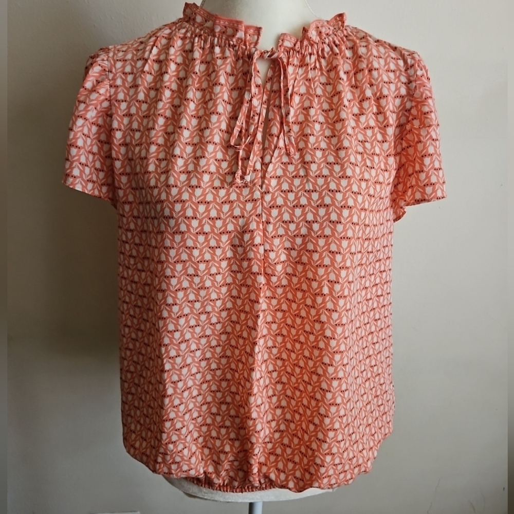 Max Studio Flutter Sleeve Blouse Coral White Floral Boho Chic Top L